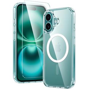 FNTCASE for iPhone 16 Case: Clear Magnetic Military Grade Drop Protection Anti Yellowing Slim Case - Rugged Shockproof Protective Transparent Cell Phone Cover(Clear)