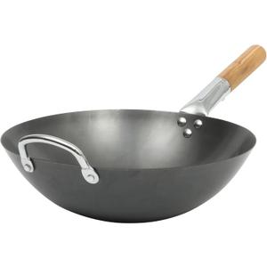 SUR LA TABLE Kitchen Essentials Quick Fire 13.5" Carbon Steel Flat Bottom Wok Durable Nonstick Stir Fry Pan