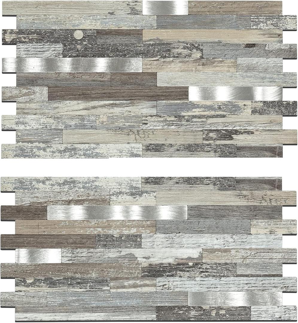 Midcard 20 Sheets Peel and Stick Backsplash PVC Wall Tile, for Kitchen Backsplash (Distressed Silvery Moon)