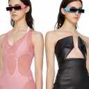 TYA Oversized Wrap Around Sunglasses for Women Men, Futuristic Rave Curved Lens Shades, Fashion Trendy Shield Sun Glasses (Small Pink Frame - Black Lens)