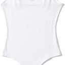 Hndudnff Women V-Neck Sleeveless Solid Color Bodysuits Summer Backless Knit Elastic Slim Sexy Bodysuit (Medium, White)