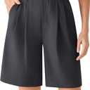 G4Free Shorts for Women High Waisted Wide Leg Dressy Casual Shorts with Pockets Front Pleated Loose Fit Short Trousers for Work Business Office (Black,XL, 7")