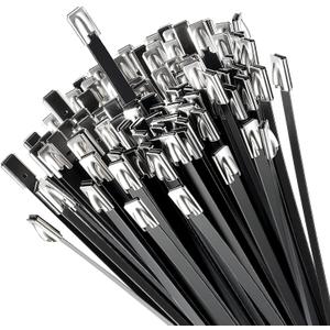 KTDSFA 198LB Tensile Strength Black Heavy Duty Metal Zip Ties, UV Resistant 304 Stainless Steel Cable Ties, for Chain Link Fence Parts, Poultry Fence Outdoor fixed, Exhaust Wrap.11.8 Inch, 100 Pcs.