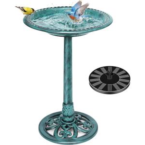VIVOHOME Bird Bath with Solar Fountain for Outside, Polyresin Pedestal Bird Baths with Solar Powered Pump for Outdoor, Garden, Weather-Resistant Birdbaths with 20" Bowl, Green