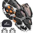 Sportneer Crampons： Ice Cleats for Shoes and Boots with 28 Spikes - Traction Slip-on Stretch Footwear for Walking and Shoveling on Ice and Snow - Lightweight for Women and Men