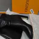 Women Knee High Boots Almond Toe Chunky Block High Heel Side Zipper Long Boots for Women (7, Black)