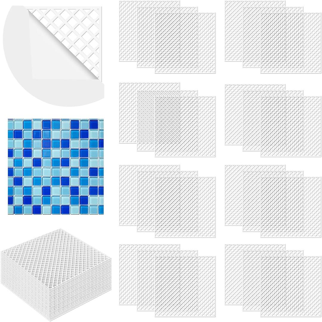 24 Pcs Mosaic Grid Tile Mesh with Adhesive Backing, 12x12 Inch Alkaline Resistant Fiberglass Sheets for DIY Installation, Crafts, Bathroom, Kitchen (24 Pack)