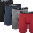 Gildan Men's Underwear Cotton Stretch Boxer Briefs, Multipack (XX-Large, Blk/Heather Navy/Stripe/Heather Red (4-pack, Long Leg))