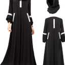 DAZCOS Women Muslim Abayas Dress with Hijabs Long Sleeve Modest Dubai Outfits Arabian Robe Prayer Clothes
