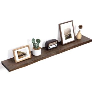 Floating Shelves for Wall Decor, Rustic Solid Elm Wood Floating Shelves Wall Mounted, Wall Shelves with Invisible Bracket for Living Room Bathroom Bedroom Kitchen, 48 Inch, Walnut (48inch)