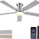Ceiling Fans with Lights, 52" Flush Mount Ceiling Fan with Light and Remote/APP Control, Low Profile, Modern Ceiling Fan Reversible, Dimmable, Noiseless, Ceiling Fan for BedroomBrushed Nickel (Nickel-52inch)