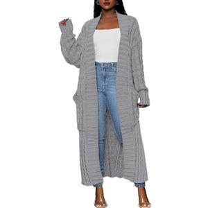 Caracilia Womens Long Cardigan Sweaters 2025 Fall Open Front Coat Long Sleeve Cable Knit Maxi Outerwear Trendy Jacket Clothes (Large, Grey)