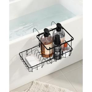 Rustproof Hanging Shower Caddy for Bathtub, Stainless Steel Shower Caddy for Tub Side, Hanging Shower Organizer Basket for Shampoo, Conditioner, Soap & Bath Accessories, Easy Install, Matte Black