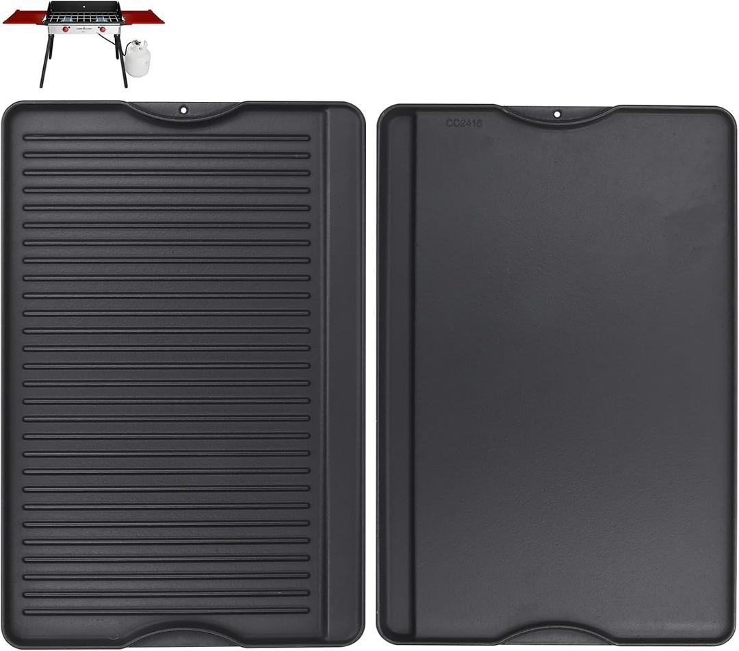 24" X 16" Reversible Cast Iron Griddle for Camp Chef, Flat Top Plate for Gas/Stove/Charcoal/Propane Grill, Universal 4 Burner Stove Top Griddle for Outdoor Cooking & Camping Accessories