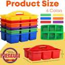 ALINK Plastic Classroom Caddy with 6 Compartments, 6-Pack Teacher Supply Storage Caddy Organizer for Classroom Supply, Office, Table, Desk, Craft Art, Pencil, Crayon, Marker - Assorted Colors