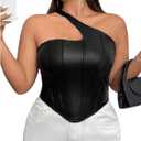 Floerns Women's Plus Size PU Leather Sleeveless Cut Out One Shoulder Crop Tank Tops (XX-Large Plus, Black)