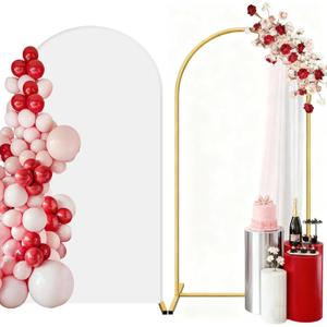 Metal Arch Backdrop Stand and Cover Set 6.6 ft, Wedding Arch Stand with White Cover for Party, Birthday, Wedding, Bridal Shower, Baby Shower (White, 6.6 ft)