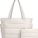 TOPDesign Puffer Tote Bag for Women, Lightweight Puffy Handbag with Compartments, Quilted Shoulder Bag for Work, Travel, Gym (Medium)