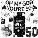 Holkcog 50th Birthday Decorations, 49+1 Black Glitter Banner Background, Oh My God Its My 50th Birthday Hang Banner for Men Women, Number 50 Ballons, Funny 50 Years Old Party Supplies