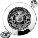 Solid Brass Body 3-in-1 Kitchen Sink Drain Strainer & Stopper, Heavy Duty Pop Up Plug Assembly with 2 Baskets, Anti-Clog Replacement for US Standard 3-1/2 Inch Drains, Rust-Proof Silver