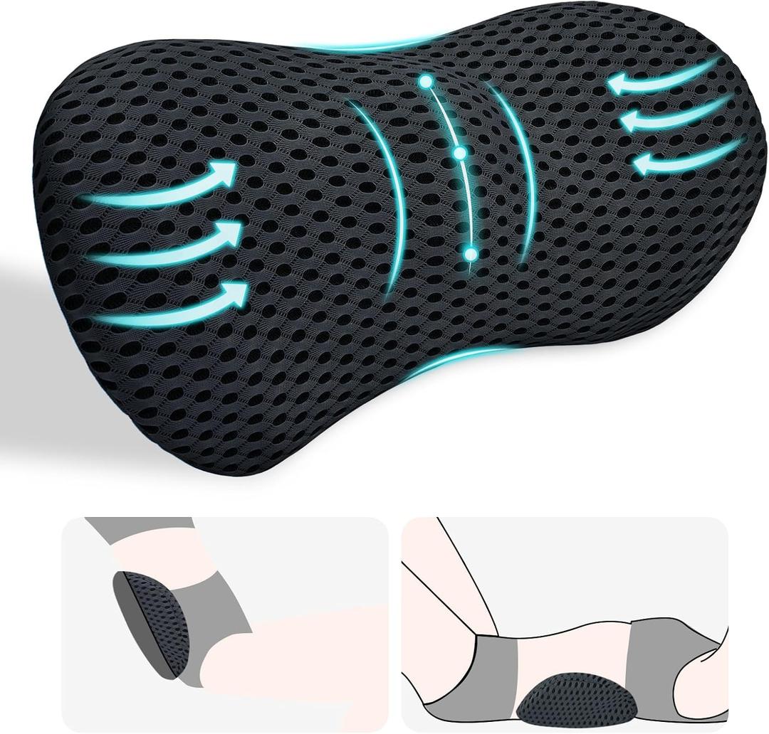 kasney Lumbar Support Pillow, Back Pillow for Low Back Pain Relief, Ergonomic Streamline Car Seat, Office Chair, Recliner and Bed (Black), Large