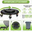 Alpine Rolling Brute Trash Can Dolly - Trash Can Dolly with Wheels/Trash Can Roller Base for Round 20, 32, 44, or 55 Gallon Garbage Bins, Heavy Duty Holds Up to 500lbs (Black)