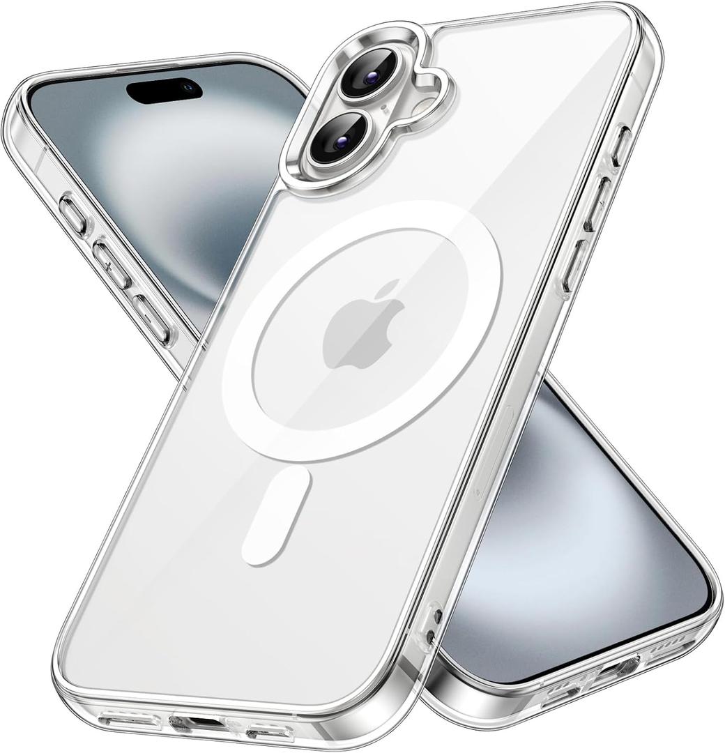 JETech Magnetic Case for iPhone 16 6.1-Inch Compatible with MagSafe, Shockproof Phone Bumper Cover, Anti-Scratch Clear Back (Clear)