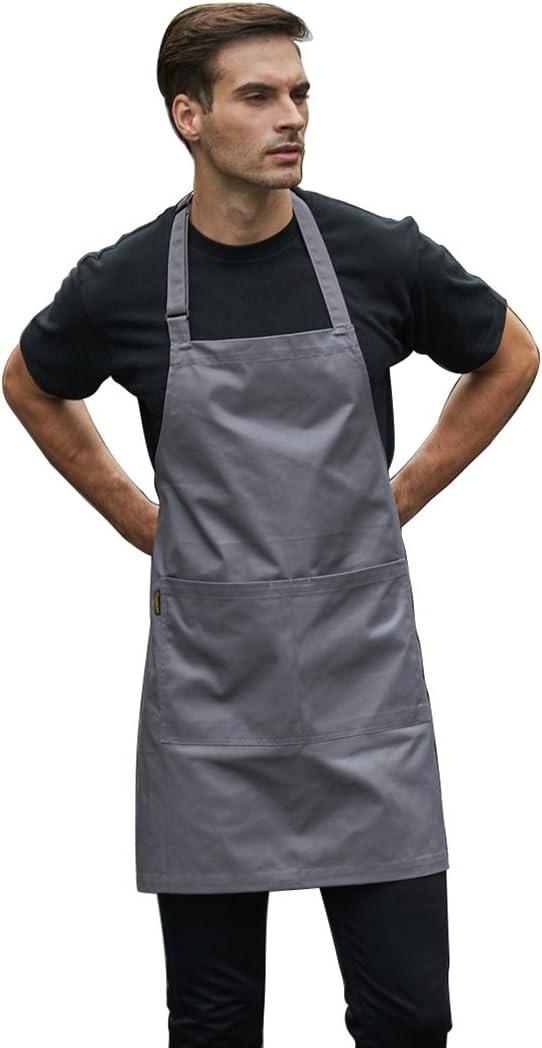 Adjustable Kitchen Bib Apron with 2 Pockets for Men Women - Dark Gray