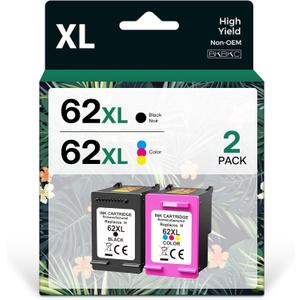 BKBKC Compatible 62XL Ink Cartridge Replacement for HP Envy 5540 5549 5640 5660 7640 OfficeJet Mobile 250 200 OfficeJet 5740 5741 8040, Black, Tri-Color, 2-Pack
