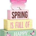 Spring Decoration Wooden Tiered Tray Decor – Butterfly Spring Stacked Block Sign with Floral Accents – Farmhouse Tabletop Spring Decor for Shelf Mantel Seasonal Home Display
