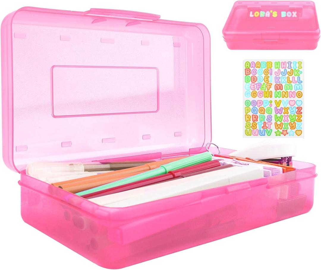 3 x Pink Pencil Case Plastic Clear Hard Pencil Box Crayon Box Organizer 1 Pack Office Supplies Storage Container Organizer Boxes for Girls for Pens Crayon School Stylish Art Office Supplies Storage Medium