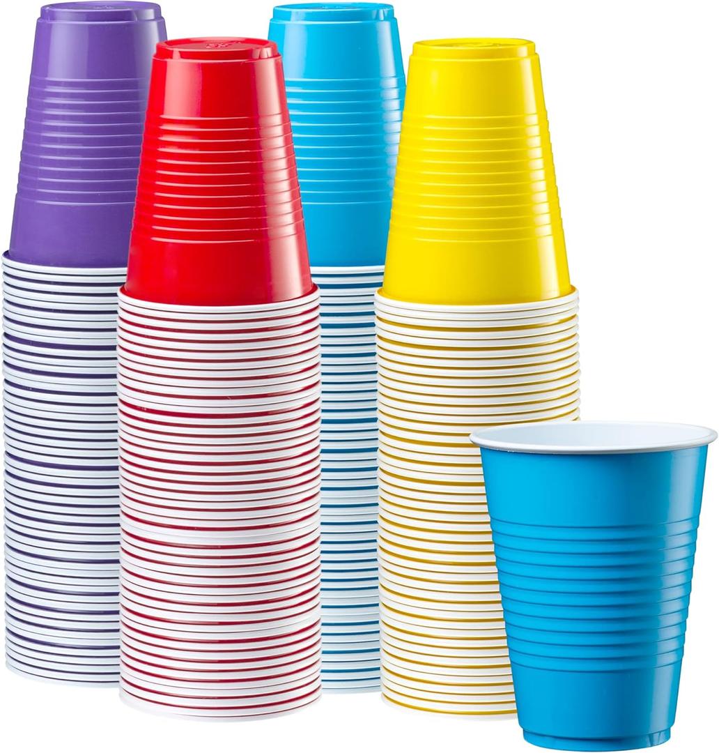 GUSTO [16 oz. - 240 Count Plastic Party Cups Disposable - Assorted Colors Drinking Cups for Party, Events, and Everyday Use - Formely Comfy Package