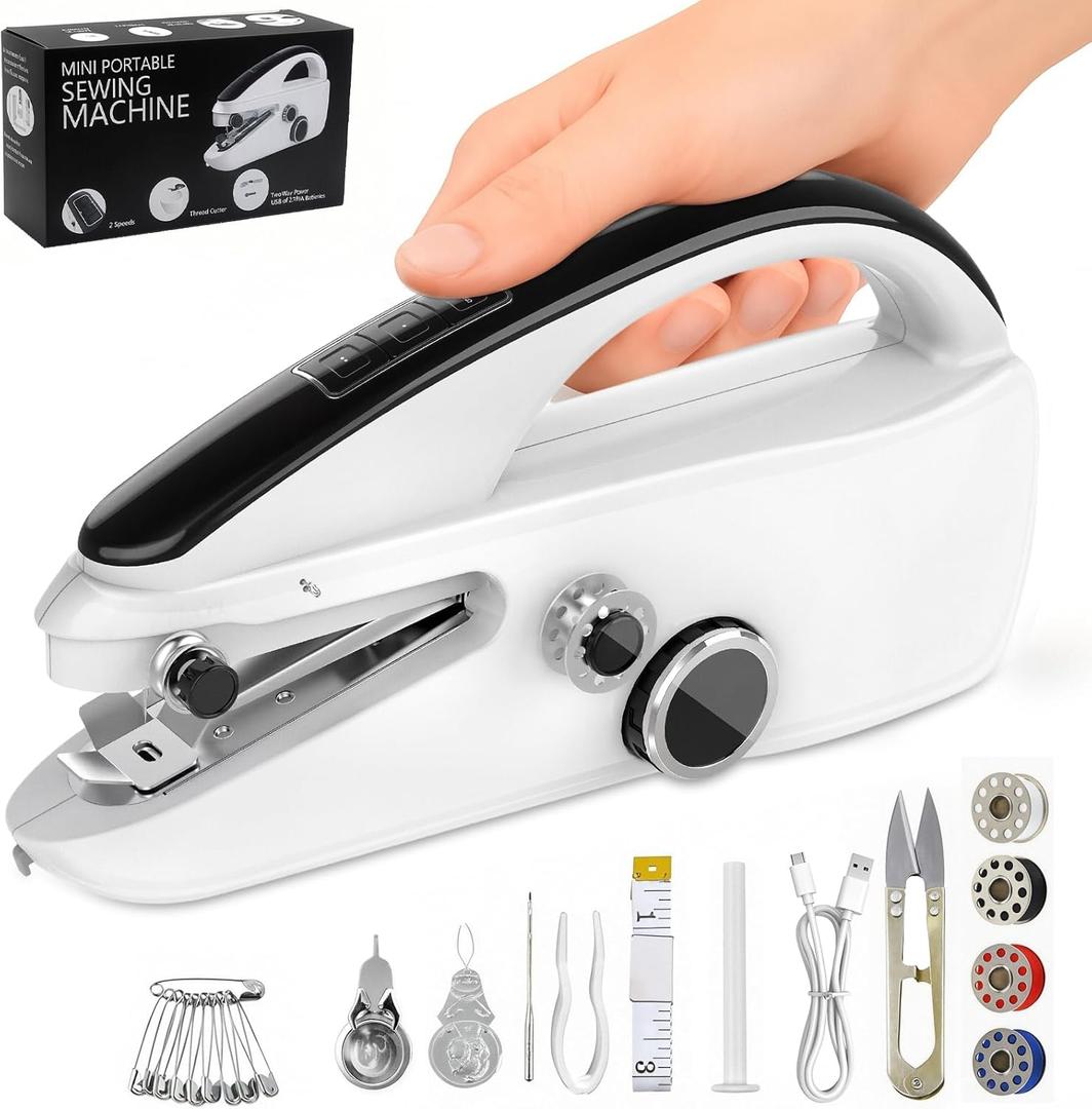 Handheld Sewing Machine for Beginners, Portable Mini Sewing Machine with 2 Speed Modes, Fast Stitch for Clothes, Fabrics, Home DIY Projects Gifts for Mom Birthday, Valentine's Day, Christmas, White
