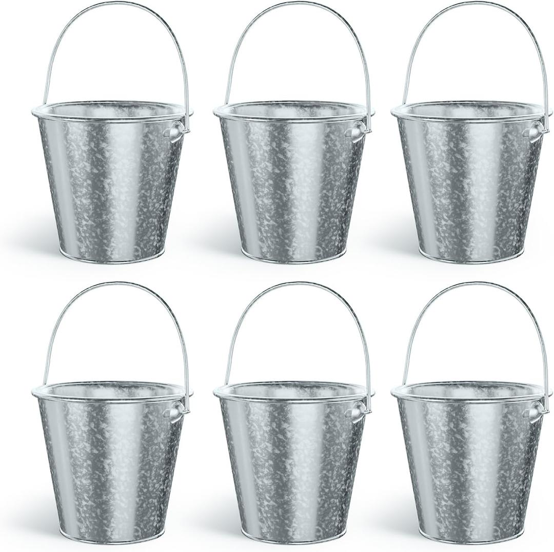 Colorlaza Small Metal Buckets with Handle 6 Pcs Galvanized Bucket Leak Proof & Rust Resistant 20 fl oz Capacity - Best for Party Dcor, Organizing & Decorating Classrooms (Silver, Small 4.3" Top)