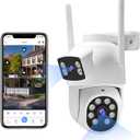 Dual-Lens Wireless Security Camera Outdoor, 2K HD 6MP View, Indoor WiFi Connection, Smart Night Vision, Ai Motion Detection and Tracking, Light and Siren Alarm, 64G SD Card (Included)