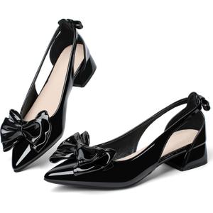 Slingback Jane Heels for Women Low Block Heel Closed Square Toe Pump Shoes Heels Classic Daily Office Dressy Shoes
