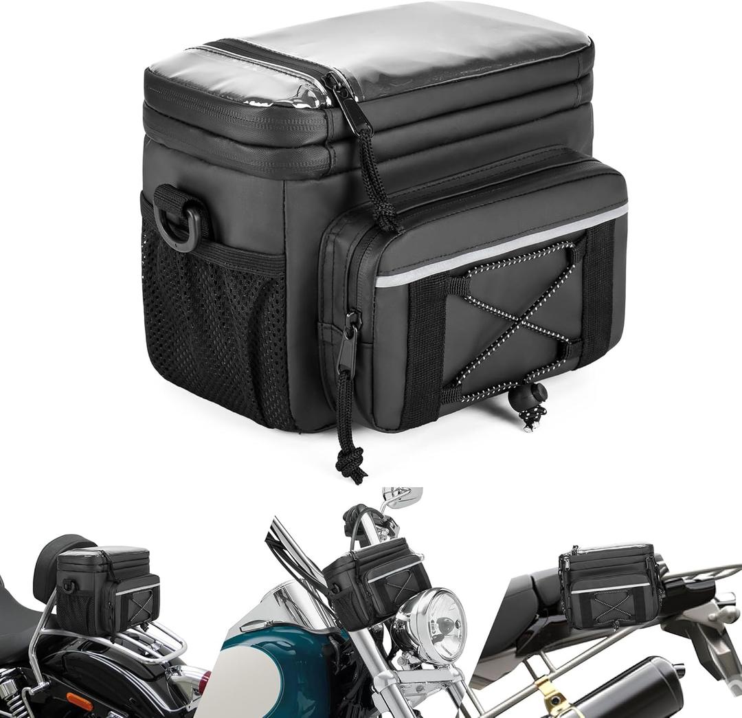 HODRANT Waterproof Motorcycle Handlebar Bag, Dirtbike Handlebar Bag for Cruiser Softail Dyna Sportsters, Bicycle Tool Storage Pouch with PVC Clear Window & USB Charge Hole, Bag Only