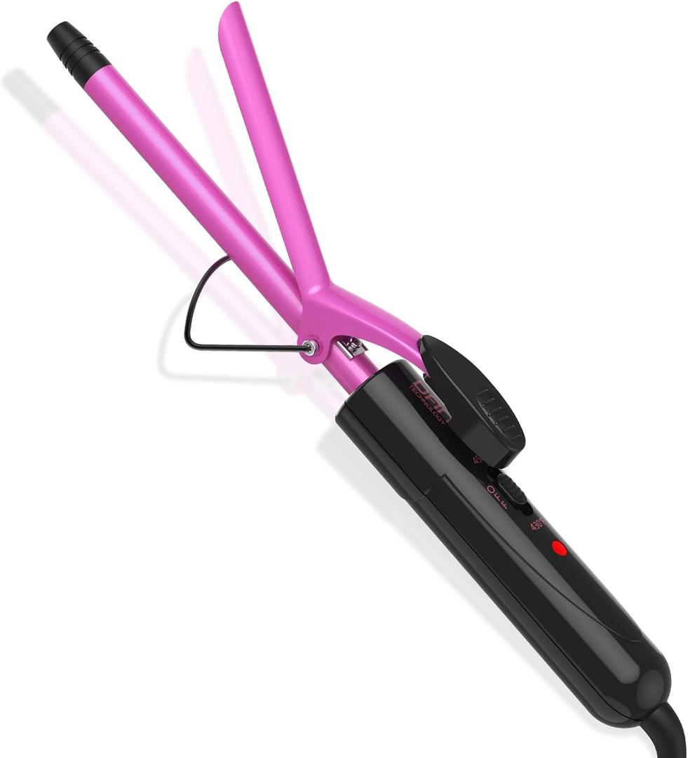 DAN Technology 1/2 Inch Curling Iron 13mm Small Ceramic Curling Wand with Adjustable Temperature Dual Voltage for Tight Curls Short Hair and Ringlets (Pink)