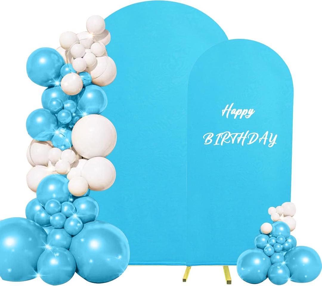 Set of 2 Wedding Arch Cover 2-Sided Round Top Spandex Fitted Arch Backdrop Cover for Birthday Party Baby Shower Wedding Arch Stand Decorations7.2FT, 6.6FT, Blue