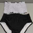 Bhome Maternity Swimsuit Two Pieces Adjustable Spaghetti Straps Smocked Bandeau Top with High Waisted Pregnant Swimwear (Large, Black and Stripes)