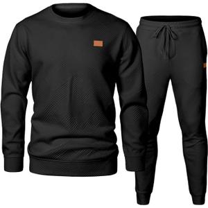 JMIERR Men's 2 Piece Outfits Knit Jacquard Pullover Sweatshirt Tracksuit & Joggers Sweatpants Sweatsuit Sets with Pockets (X-Large, Black)