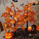 Fall Lighted Maple Tree Decorations 2Pack, 2ft Tall Tree with 48Leds - Battery Or USB Powered Indoor Outdoor DIY Autumn Artificial Trees Fall Decorfor Home Wedding Party Gifts Thanksgiving