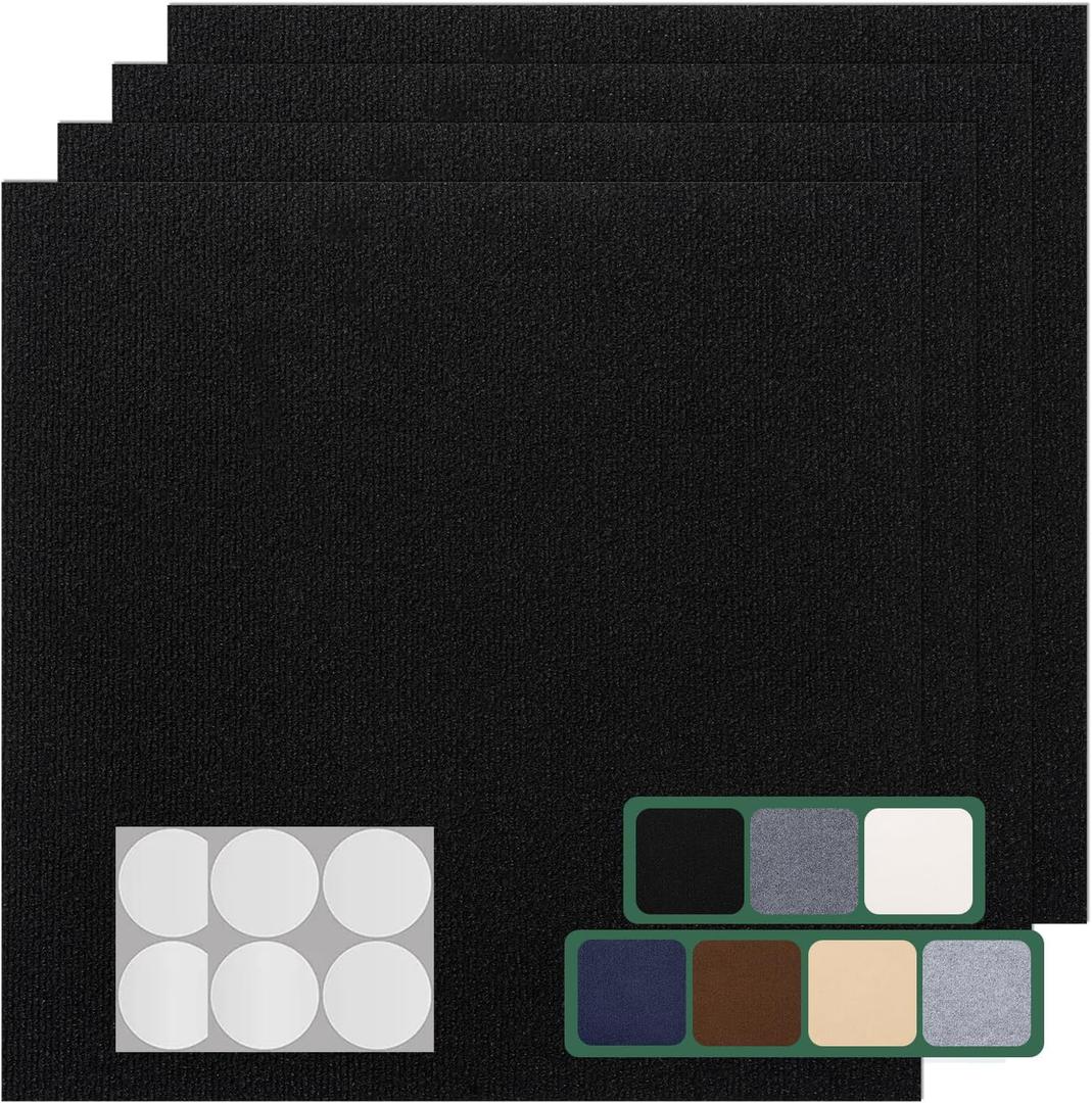 VallisCo Carpet Tile 20 Pack 24 X 24 Self Adhesive Carpet Floor Tiles Anti-Slip Squares Peel and Stick Floor Tile DIY Installation for Bedroom(Black)