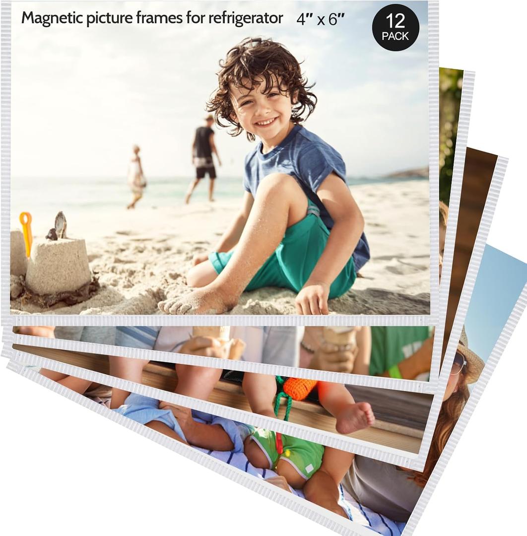 vivinin Magnetic Picture Frame, 12 Pack Magnetic Frame Reusable, Magnetic Photo Frames for Refrigerator 4x6” With White Border, Refrigerator Magnets For Pictures Suitable Home, School, Office