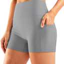 Pudolla Womens Swim Shorts High Waisted Bathing Bottom Shorts Tummy Control Board Swimsuit with Pockets (X-Small, Light Grey)