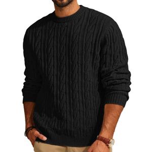 PJ PAUL JONES Mens Sweater Crewneck Cable Knit Pullover Sweater Casual Twist Textured Sweaters (Black)