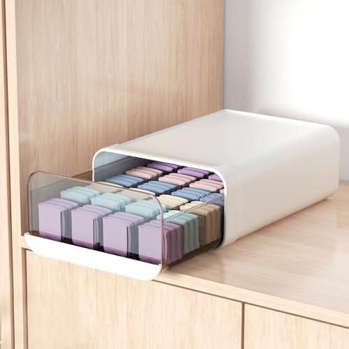 Miaocona Underwear Organizer Drawer, 24 Cells Plastic Sock Underwear Storage Drawer, Stackable Closet Organizers and Storage Box for Bras, Socks, Scarves, Ties, Belt (King Size-White, 1 Pcs)