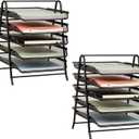 Mind Reader 5-Tier Paper Tray, Desktop Organizer, File Storage, Office, Metal Mesh, 11.75" L x 14" W x 15" H, Set of 2, Black