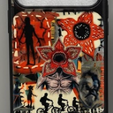 TV Series Theme Graffiti Phone Case for iPhone 17 Pro Max, Black Carbon Fiber Glossy Phone Cases