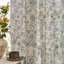 jinchan Linen Floral Curtains for Living Room with Printed Flower 96 Inches Long Light Filtering Farmhouse Window Treatment Vintage Drapes Back Tab Rod Pocket 2 Panels Blue on Beige